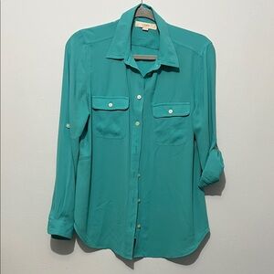 LOFT Women's Teal Button-Down Shirt